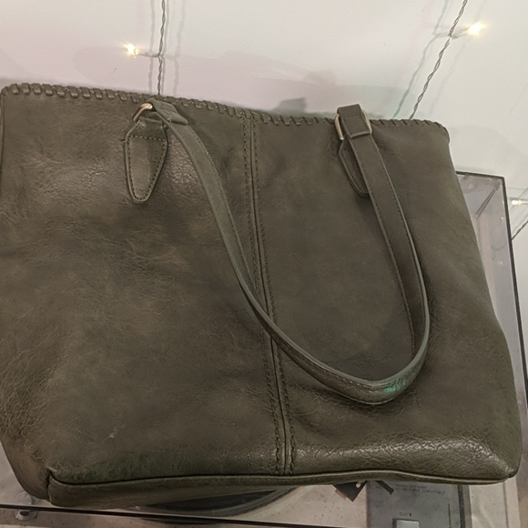 Vegan leather Olive Green tote bag w wallet - Picture 6 of 8